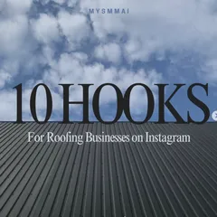 10 Hooks for Roofing Businesses carousel cover created with Maxolot: black serif type over a roof and sky photo