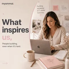 What inspires us Instagram post created with Maxolot: bold heading beside a workspace photo