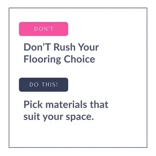 Instagram post generator example: “Don't rush your flooring choice — pick materials that suit your space” advice post, created with Maxolot's AI Instagram post maker