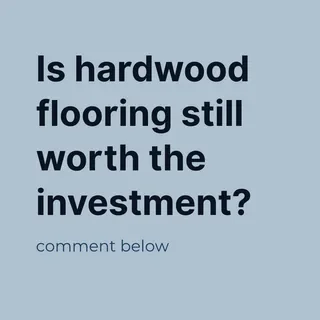 Instagram post generator example: blue engagement post asking “Is hardwood flooring still worth the investment?”, created with Maxolot's AI Instagram post maker