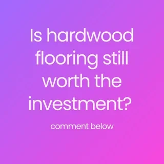 Instagram post maker example: purple gradient engagement post asking “Is hardwood flooring still worth the investment?”, created with Maxolot's AI Instagram post generator