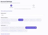Maxolot business settings screen used to store services, audience, location and brand voice once