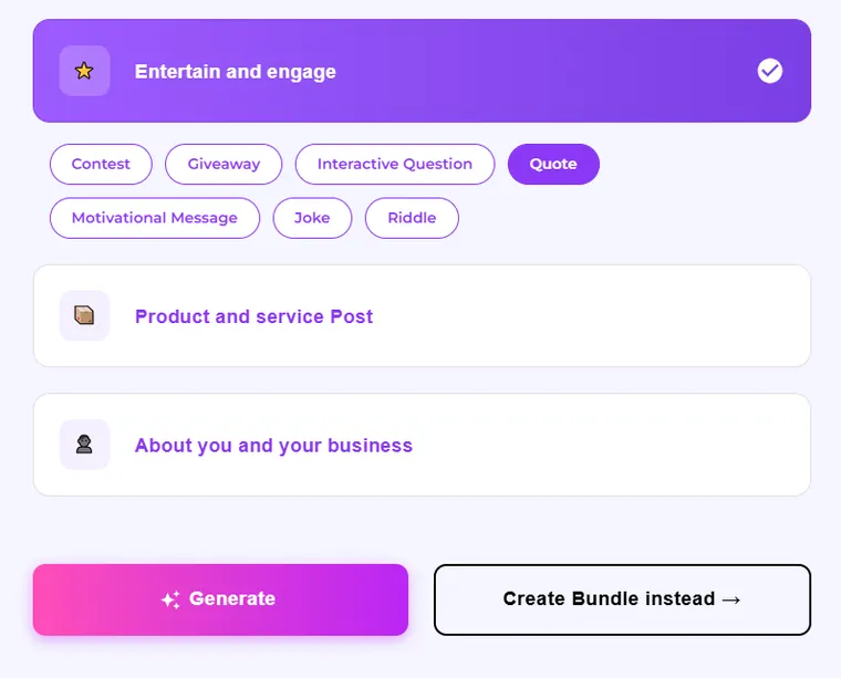 Maxolot content topics and strategy selection screen