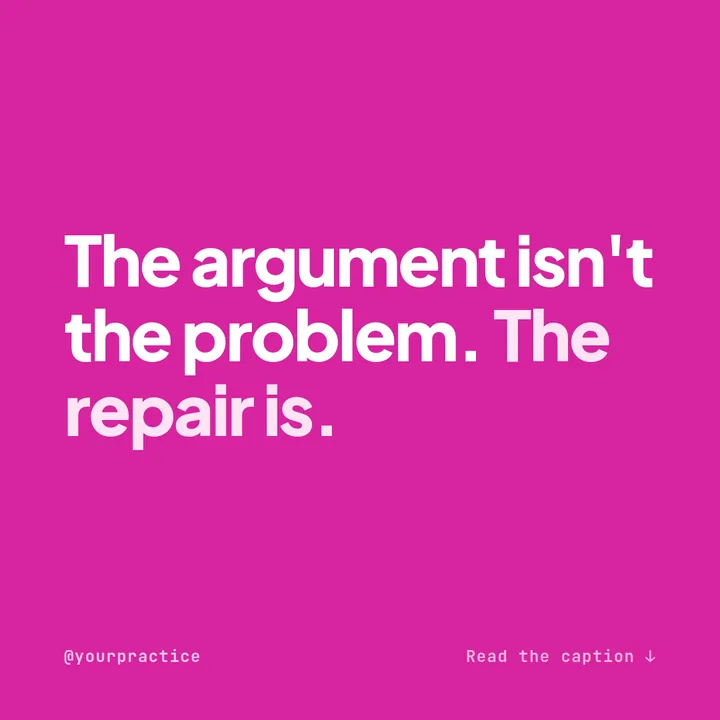 Example bold hook Instagram post for a couples therapist on a magenta background reading the argument isn't the problem, the repair is