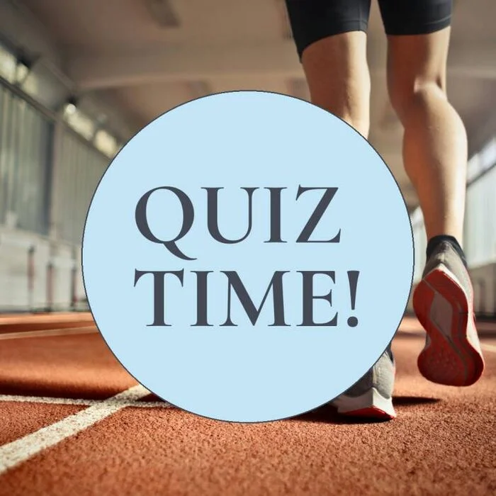 Instagram post reading 'Quiz Time!' over a photo of someone running — an example engagement-pillar post for a fitness business.
