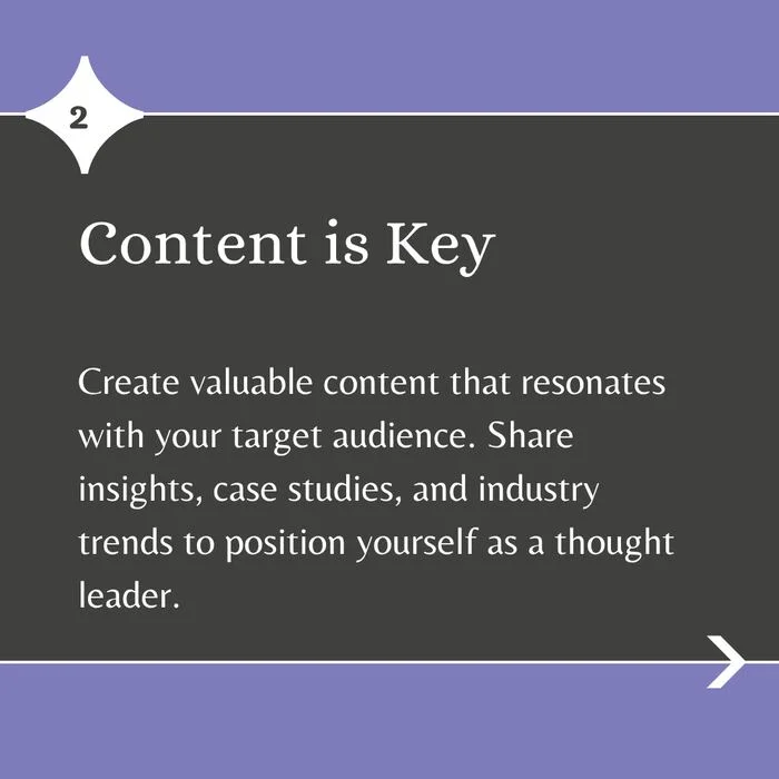 Instagram text post carousel example, slide 2: 'Content is Key' — developing the idea further.