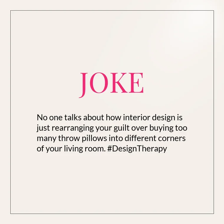 Maxolot social media jokes generator output: a framed interior design joke post with a pink JOKE heading
