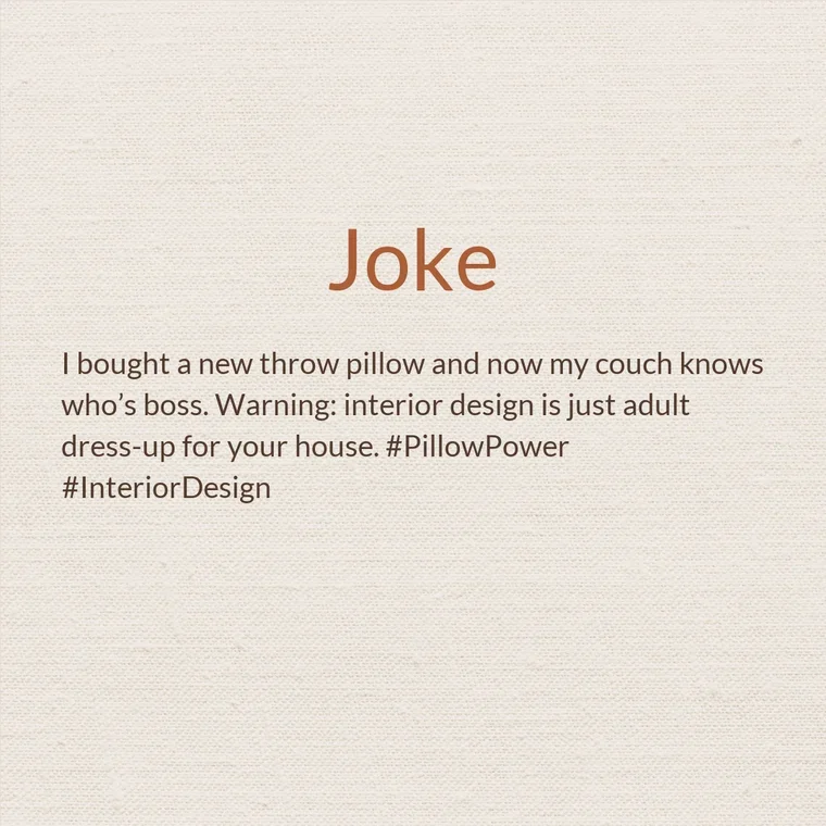 Social media jokes post created with Maxolot: an interior design joke on a soft linen background