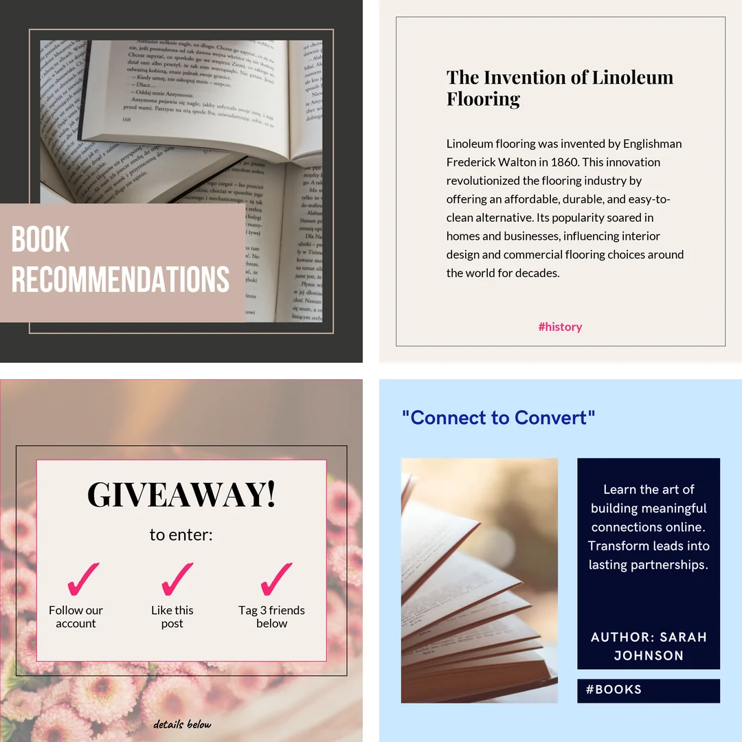 Instagram post templates for business — carousel, Story, text post and graphic post examples generated by Maxolot