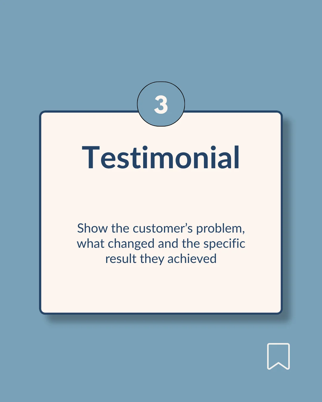Instagram carousel template slide reading Testimonial with a save cue