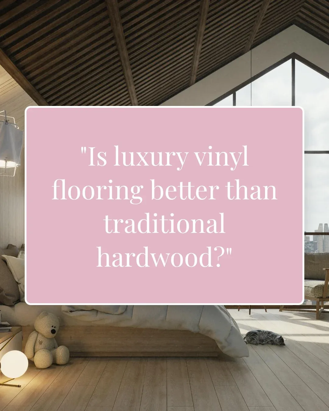 Question post asking followers to choose between luxury vinyl and hardwood flooring